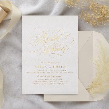 Elegant classic calligraphy vintage Bridal Shower Foil Invitations