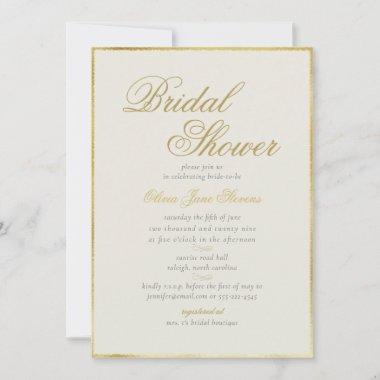 Elegant Classic Gold Frame Ecru Bridal Shower Invitations
