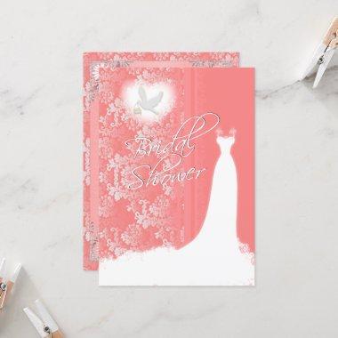 Elegant Coral Damask Bridal Shower Invitations