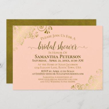Elegant Coral Peach Gold Lace Frills Bridal Shower Invitations
