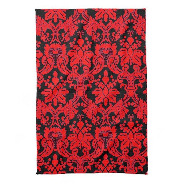 Elegant Damask Red/ Black Kitchen Towel