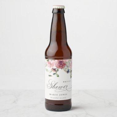 Elegant Dusky Blush Rose Floral Bridal Shower Beer Bottle Label