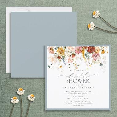 Elegant Dusty Blue Country Floral Bridal Shower In Invitations