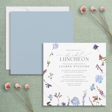 Elegant Dusty Blue Wildflower Bridal Luncheon Invitations