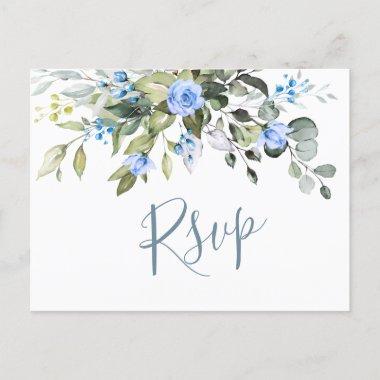 Elegant Eucalyptus Blue Roses Wedding RSVP Floral PostInvitations