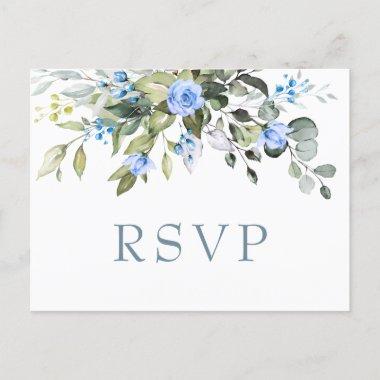 Elegant Eucalyptus Blue Roses Wedding RSVP Floral PostInvitations