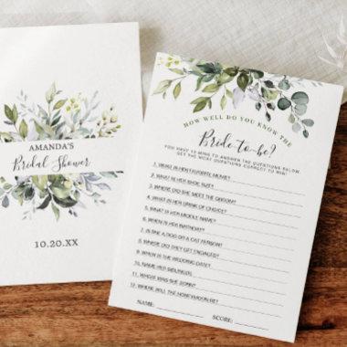 Elegant Eucalyptus Floral Bridal Shower Game Invitations