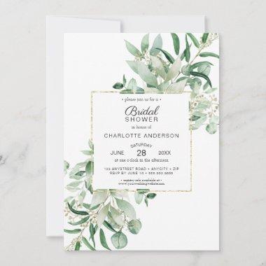Elegant Eucalyptus + gold frame bridal shower Invi Invitations
