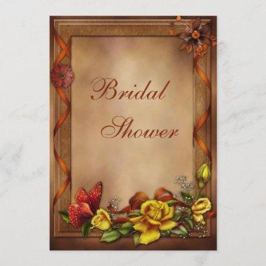 Elegant Fall Roses & Butterfly Bridal Shower Invitations