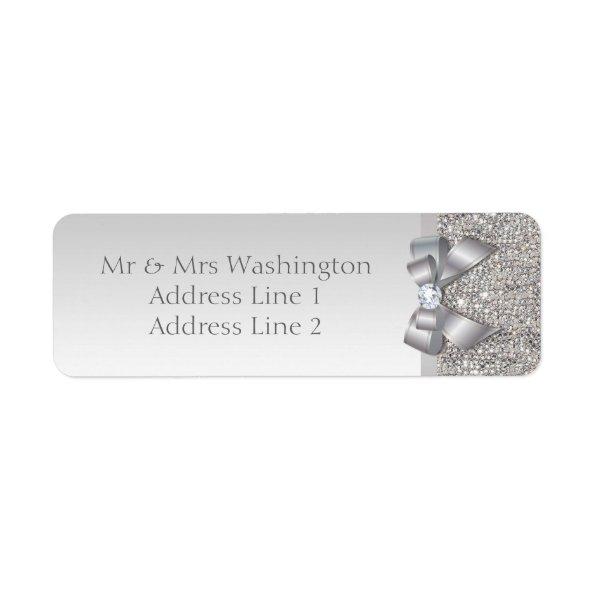 Elegant Faux Silver Sequins Bow and Diamond Label