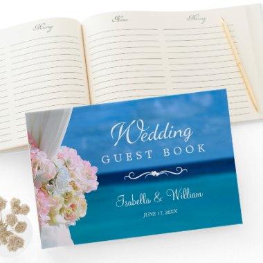 Elegant Floral Blue Ocean Beach Summer Wedding Guest Book
