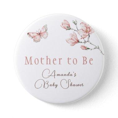 Elegant Floral Blush Pink Butterfly Baby Shower Button