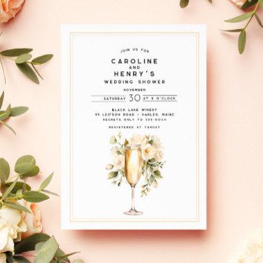 Elegant Floral Champagne Couples Wedding Shower Invitations