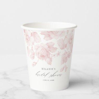 Elegant Floral Script Pink Bridal Shower Paper Cups