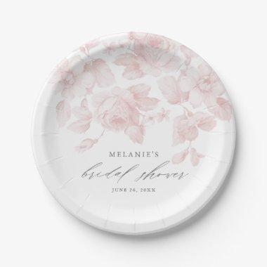 Elegant Floral Script Pink Bridal Shower Paper Plates
