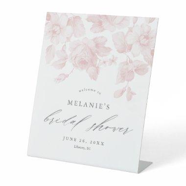 Elegant Floral Script Pink Bridal Shower Welcome Pedestal Sign