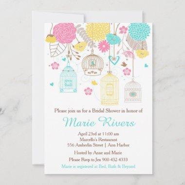 Elegant Floral Yellow and Pink Bridal Shower Invitations