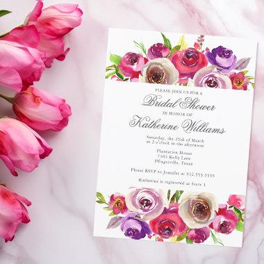 Elegant Fuchsia Pink Floral Garden Bridal Shower Invitations