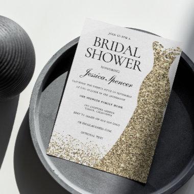 Elegant Glitter Gold Dress Bridal Shower Invite
