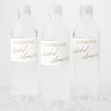 Elegant Gold Calligraphy Bridal Shower Water Bottle Label