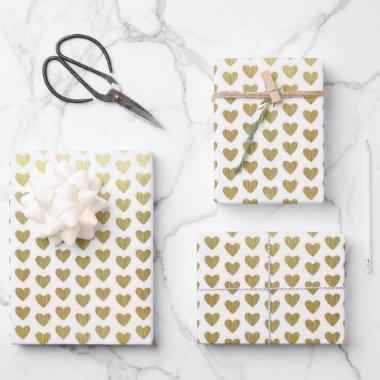 Elegant Gold Hearts Pattern Wedding Wrapping Paper Sheets