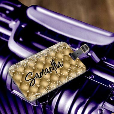 Elegant gold sparkly glitter monogram luggage tag