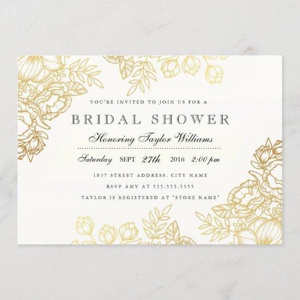 Elegant Gold Vintage Floral Bridal Shower Invite