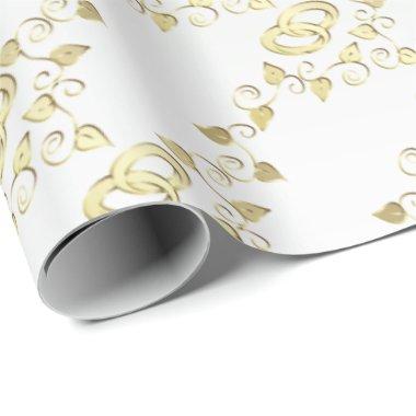 Elegant Gold Wedding Rings On White Satin Wrapping Paper