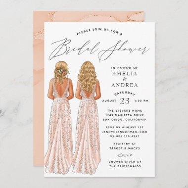 Elegant Gown Bridal Shower Two Girls Invitations
