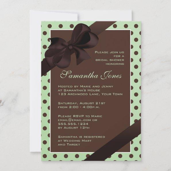 Elegant Green and Brown Polka Dot Bridal Shower Invitations