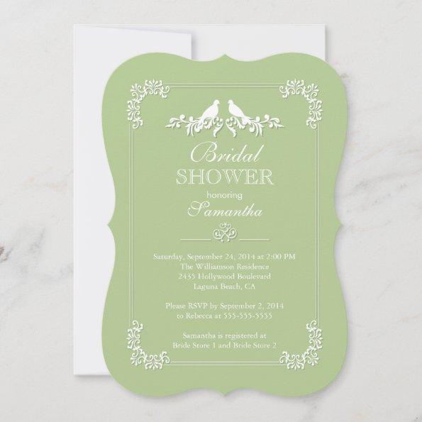Elegant Green Love Birds Bridal Shower Invitations