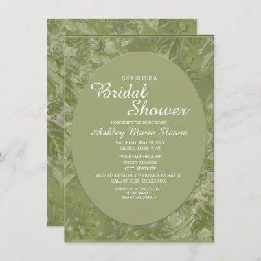 Elegant Green White Marbled Floral Bridal Shower Invitations