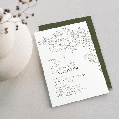 Elegant handdrawn floral sage green Couples Shower Invitations