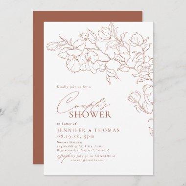 Elegant handdrawn floral terracotta Couples Shower Invitations