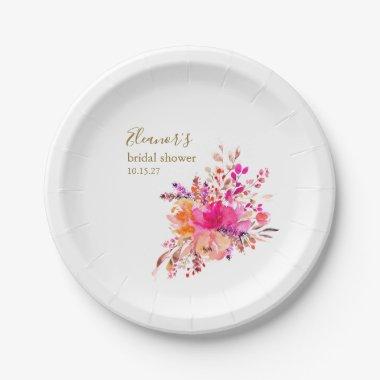 Elegant Hot Pink Floral Bridal Shower Custom Favor Paper Plates