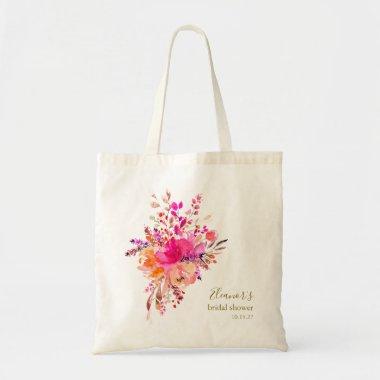 Elegant Hot Pink Floral Bridal Shower Custom Favor Tote Bag