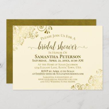 Elegant Ivory Cream Gold Lace Frills Bridal Shower Invitations