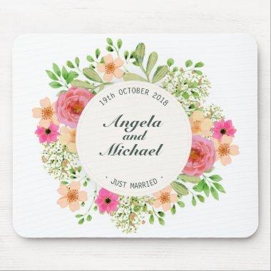 Elegant Just Married Floral Wedding | Mousepad
