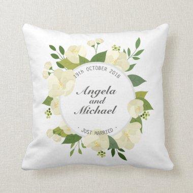 Elegant Just Married Floral Wedding | Throw Pillow