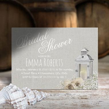 Elegant Lantern & Ivoy Rose Floral Bridal Shower Invitations