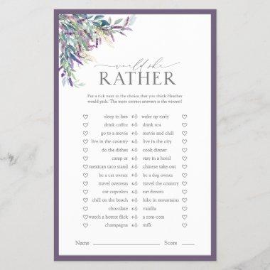 Elegant Lavender Floral Bridal Shower Game