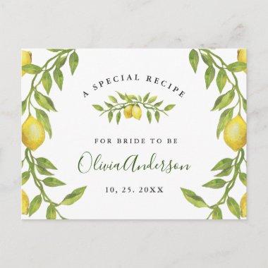 Elegant Lemons Greenery Bridal Shower Recipe Invitations