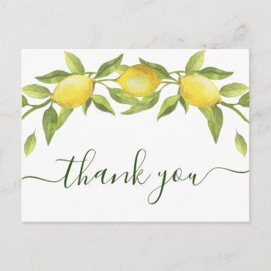 Elegant Lemons Watercolor Floral Wedding Thank You PostInvitations