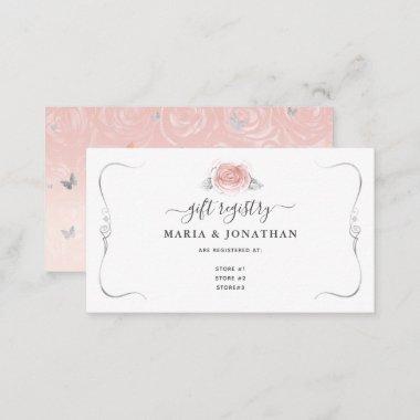 Elegant Light Pink Silver Watercolor Gift Registry Enclosure Invitations