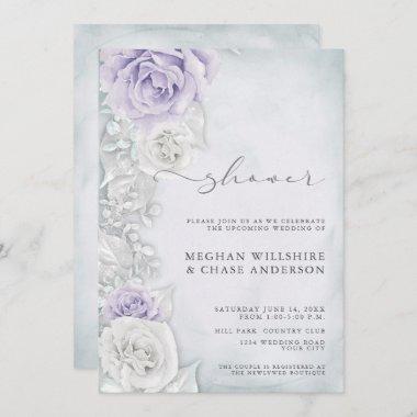 Elegant Lilac and White Roses Wedding Shower Invitations