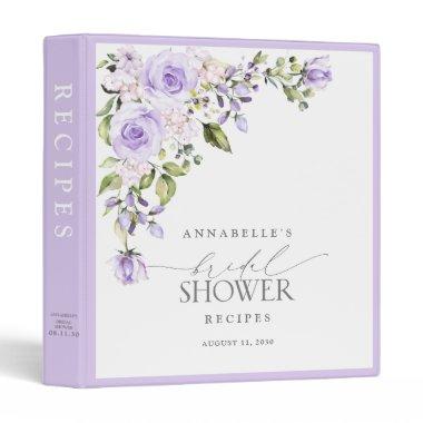 Elegant Lilac Lavender Floral Bridal Shower Recipe 3 Ring Binder