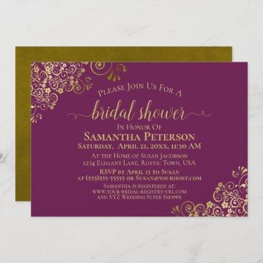 Elegant Magenta & Gold Lace Frills Bridal Shower Invitations