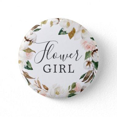 Elegant Magnolia Flower Girl Bridal Shower Button