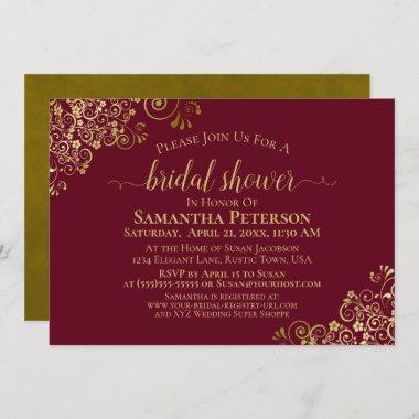 Elegant Maroon & Gold Lace Frills Bridal Shower Invitations