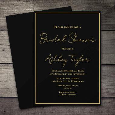 Elegant Modern Black And Gold Formal Bridal Shower Invitations